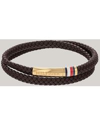Tommy Hilfiger - Brown Braided Leather Double Bracelet - Lyst