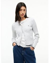 Tommy Hilfiger - Tommy Jeans Cable Knit Scalloped Trim Slim Cardigan - Lyst
