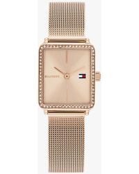 Tommy Hilfiger - Carnation Gold-plated Crystal-embellished Mesh Strap Watch - Lyst