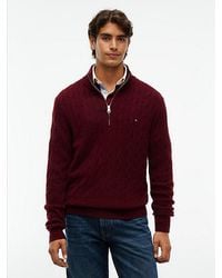 Tommy Hilfiger - Pure Lambswool Cable Knit Quarter Zip Jumper - Lyst