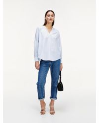 Tommy Hilfiger Relaxed Fit Blouse Met Opstaande Kraag - Blauw