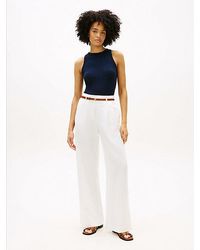 Tommy Hilfiger - Linen Blend Belted Wide Leg Trousers - Lyst
