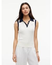 Tommy Hilfiger - Cable Knit Slim Sleeveless Polo Jumper - Lyst