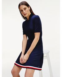 Tommy Hilfiger Fit And Flare Jurk Met Signature-tape - Blauw