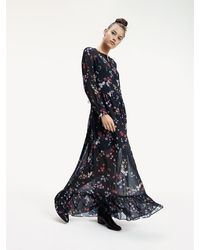 Tommy Hilfiger Maxi-jurk Met Ruches - Zwart