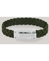 Tommy Hilfiger - Groene Suède Gevlochten Armband Met Logo - Lyst