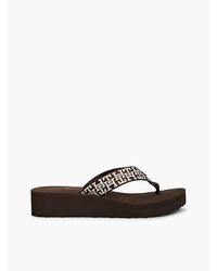 Tommy Hilfiger - Th Monogram Webbing Strap Wedge Flip Flops - Lyst