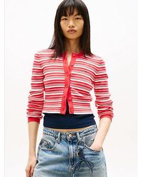 Tommy Hilfiger - Stripe Slim Crew Neck Cardigan - Lyst