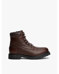 Tommy Hilfiger - Leren Veterboots Met Profielzool - Lyst