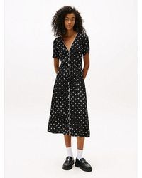 Tommy Hilfiger - Midi-Jurk Met V-Hals En Bloemenprint - Lyst