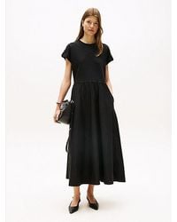 Tommy Hilfiger - Midi-Kleid Mit Goldfarbenen Knöpfen - Lyst