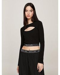 Tommy Hilfiger - Super-cropped Cut-out Top Met Logotape - Lyst