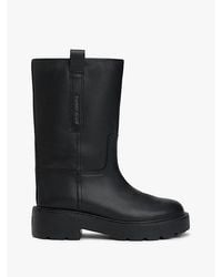 Tommy Hilfiger - Leren Halfhoge Laars Met Profielzool - Lyst