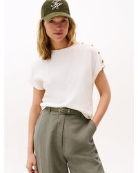 Tommy Hilfiger - Gold-tone Button Shoulder T-shirt - Lyst