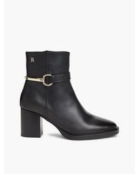 Tommy Hilfiger - Block Heel Leather Riding Ankle Boots - Lyst