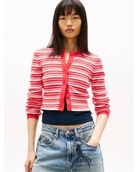 Tommy Hilfiger - Stripe Slim Crew Neck Cardigan - Lyst