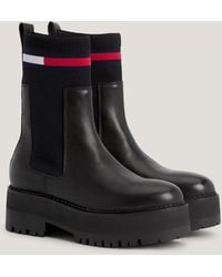 Tommy Hilfiger - Leather Flatform Chelsea Cleat Sock Boots - Lyst