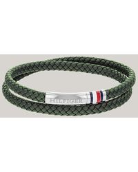 Tommy Hilfiger - Green Braided Leather Double Bracelet - Lyst