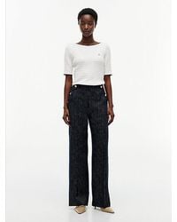 Tommy Hilfiger - Pinstripe-Tone Button Wide Leg Trousers With Linen - Lyst