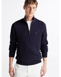 Tommy Hilfiger - Jersey De Punto Trenzado Con Media Cremallera - Lyst