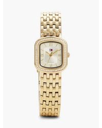 Tommy Hilfiger - Crystal Bezel Plated Rectangular Dial Watch - Lyst