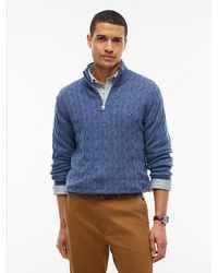 Tommy Hilfiger - Pure Lambswool Cable Knit Quarter Zip Jumper - Lyst