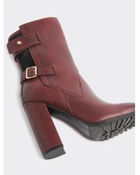 Tommy Hilfiger Leren Laars Met Hoge Blokhak - Bruin