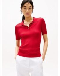Tommy Hilfiger - Ribgebreide Polo-Trui Met Korte Mouwen - Lyst