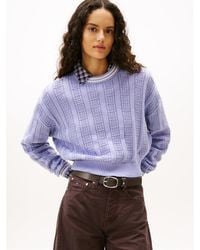 Tommy Hilfiger - S Cotton Cable Pullover Crewneck Sweater With Knit Flag Print - Lyst