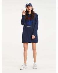 Tommy Hilfiger Sweaterjurk Met Capuchon En Logo - Blauw
