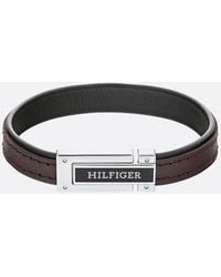 Tommy Hilfiger - Fold-over Clasp Dark Brown Leather Bracelet - Lyst
