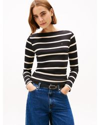 Tommy Hilfiger - Ribbed Slim Boat Neck Long Sleeve T-shirt - Lyst