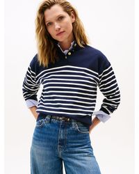 Tommy Hilfiger - Pull Rayé À Col Cheminée Et Boutons Dorés - Lyst