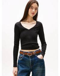 Tommy Hilfiger - T-Shirt Ajusté À Manches Longues Et Col En V - Lyst
