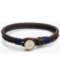 Tommy Hilfiger - Gold-plated Nautical Charm Brown Leather Bracelet - Lyst