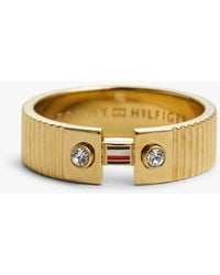 Tommy Hilfiger - Plated Stainless Steel Stripe Ring - Lyst