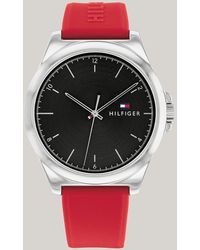 Tommy Hilfiger - Stainless Steel Red Silicone Strap Watch - Lyst