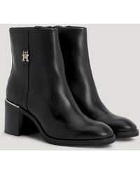 Tommy Hilfiger - Leather Metal Hardware Mid Heel Boots - Lyst