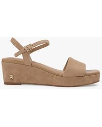 Tommy Hilfiger - Suede Th Monogram Wedge Sandals - Lyst