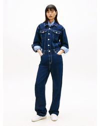 Tommy Hilfiger - Flag Embroidery Collared Denim Jumpsuit - Lyst