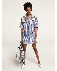 Tommy Hilfiger Gestreept Overhemd In Pyjamastijl Met Geborduurd Embleem - Blauw