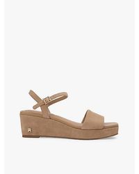 Tommy Hilfiger - Suède Sandaal Met Sleehak En Th-Monogram - Lyst