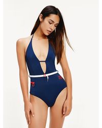 Tommy Hilfiger Badpak Met Halternek En Ritszak - Blauw