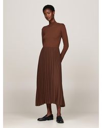 Tommy Hilfiger - Mock Turtleneck Pleated Midi Dress - Lyst