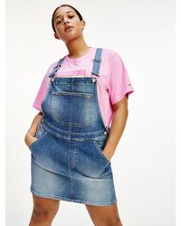 Tommy Hilfiger Curve Classics Dungaree-jurk Met Fading - Blauw