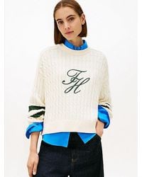 Tommy Hilfiger - Jersey Amplio De Punto Trenzado Con Logo - Lyst