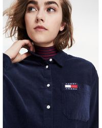 Tommy Hilfiger Cropped Fit Washed Overhemd Van Corduroy - Blauw