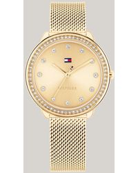 Tommy Hilfiger - Ionic Gold-plated Crystal-embellished Mesh Strap Watch - Lyst