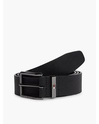 Tommy Hilfiger - Leather Logo Square Buckle Textured Belt - Lyst