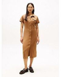 Tommy Hilfiger - Midi-Hemdkleid Mit Goldfarbenen Knöpfen - Lyst